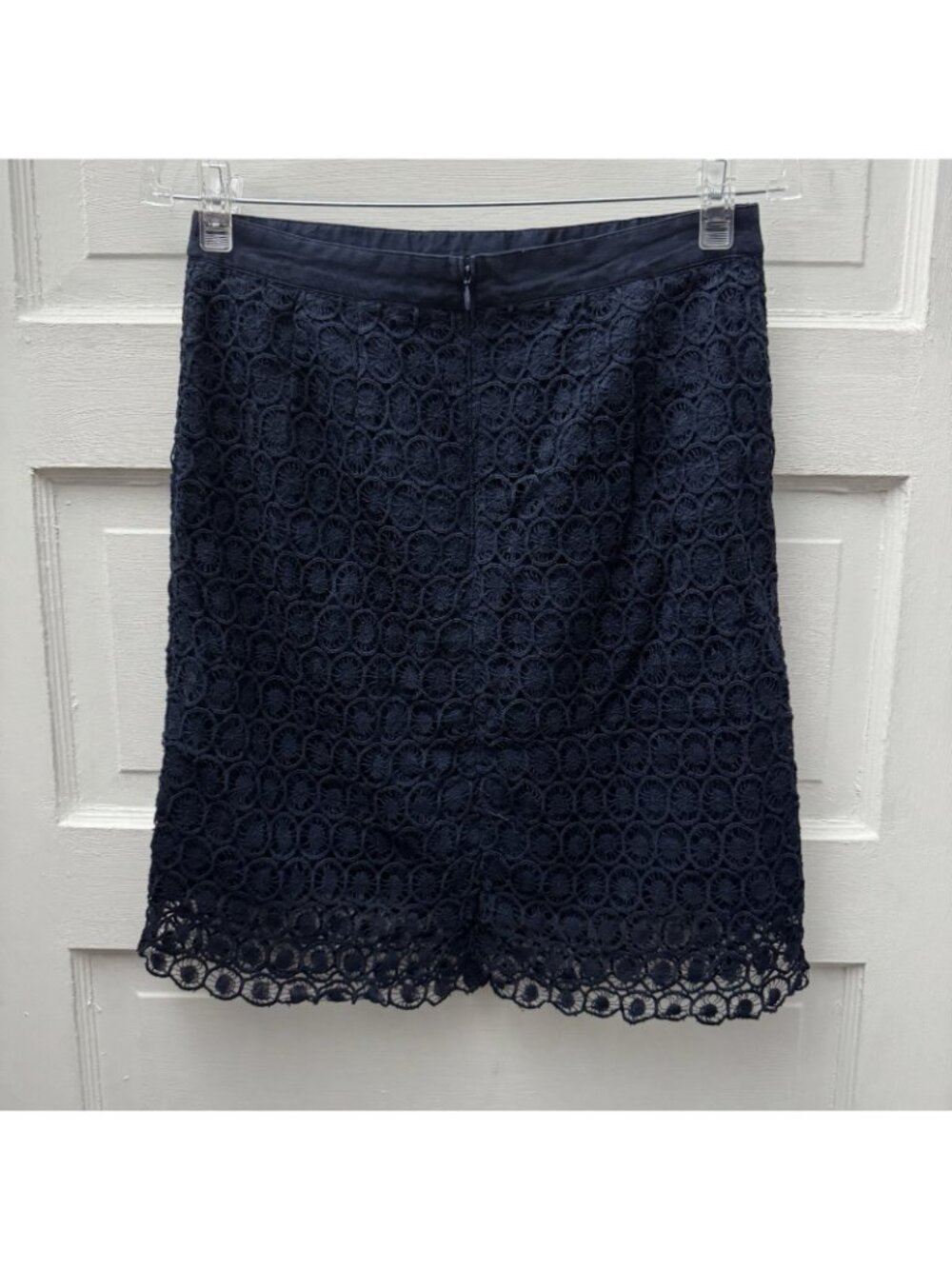LOFT Womens Size 4 Navy Crochet Lace A-Line Midi Skirt Lined - Picture 3 of 8